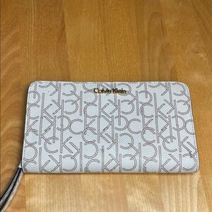 Calvin Klein White Wallet with Tan CK Monogram